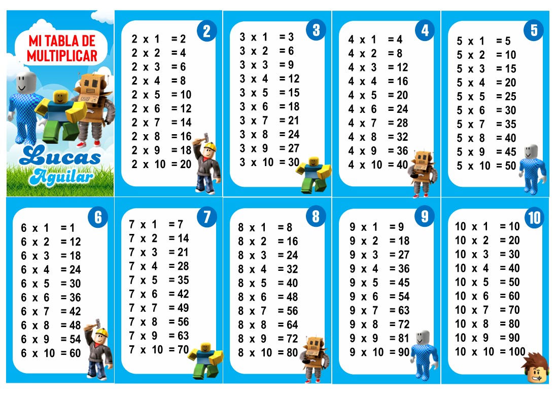 Roblox Boy Tabla de Multiplicar